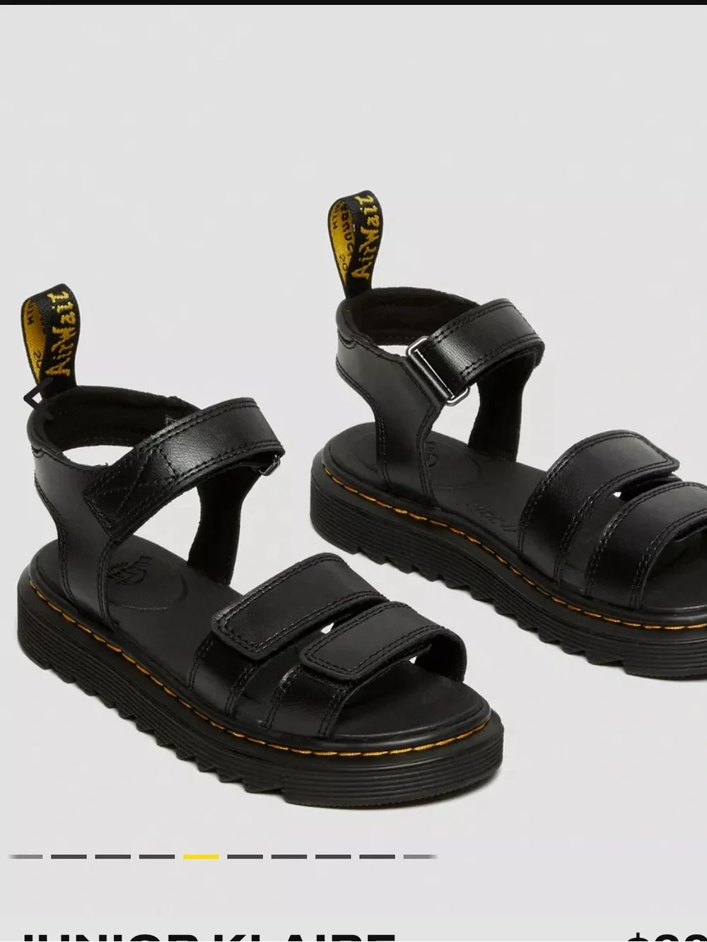 Dr. Martens Black Leather Kids Velcro Strap Sandals